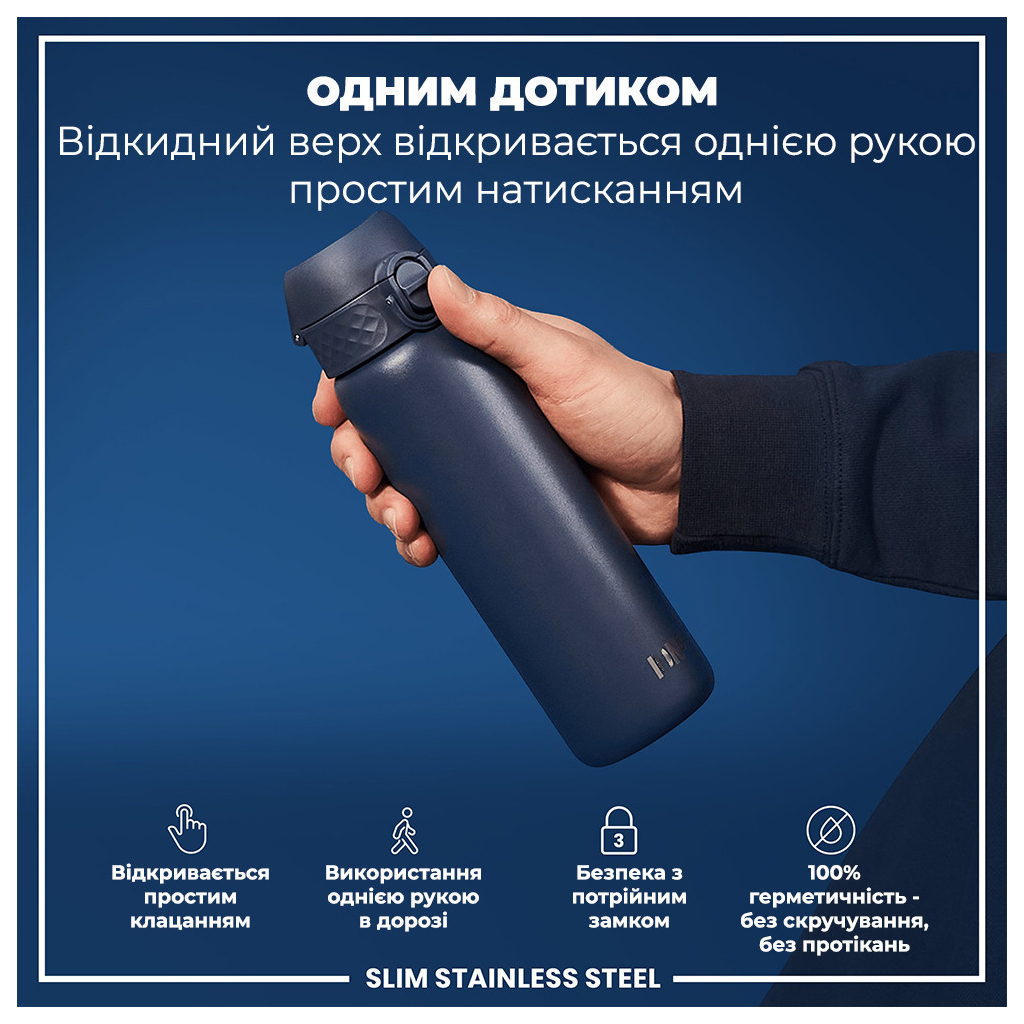 Пляшка для води ION8 OneTouch Stainless Steel 600 мл Ash Navy (I8SS600ANAVY)
