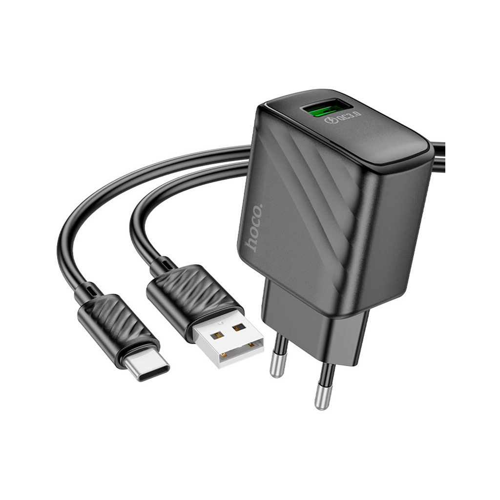 Зарядний пристрій HOCO CS21A Rich USB QC3.0 + cable USB to USB-C Black (6942007609906)