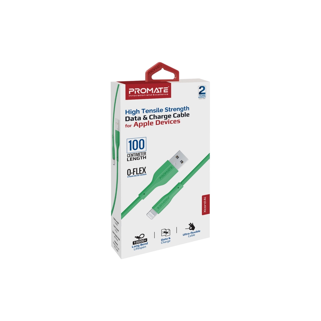 Дата кабель USB 2.0 AM to Lightning 1.0m 2A green Promate (xcord-ai.green)