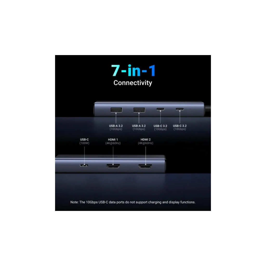 Порт-реплікатор UGREEN Dock CM498 USB3.2 Type-C ->2xUSB-A 3.2/2xUSB-C 3.2 10Гбіт/с/ 2xHDMI 4K60Гц/PD 100W (45379) Порт-реплікатор UGREEN Dock CM498 USB3.2 Type-C ->2xUSB-A 3.2/2xUSB-C 3.2 10Гбіт/с/ 2xHDMI 4K60Гц/PD 100W (45379)