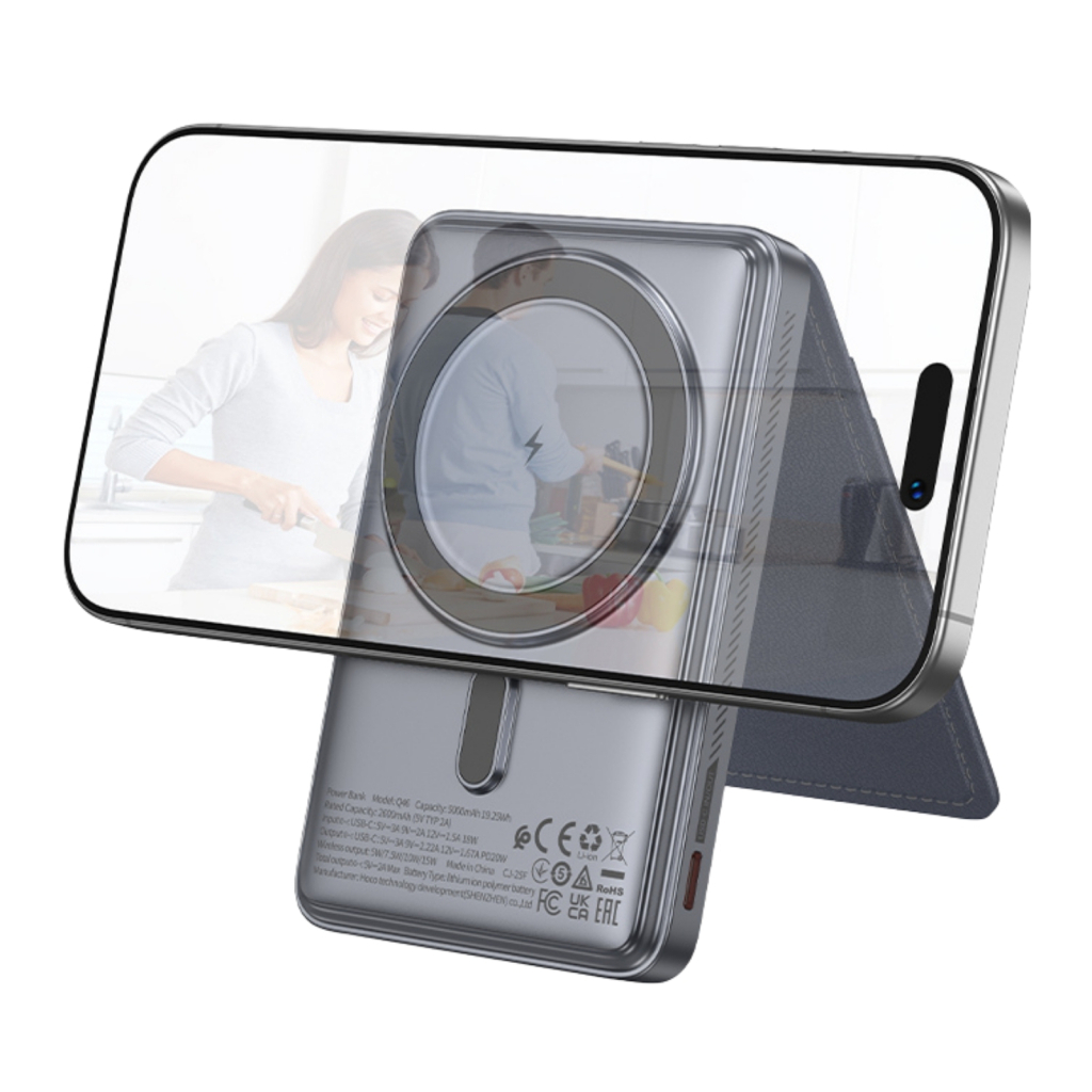 Повербанк HOCO 5000mAh Title PD/20W Magnetic with stand + mini wallet Grey (Q46 / 714988)