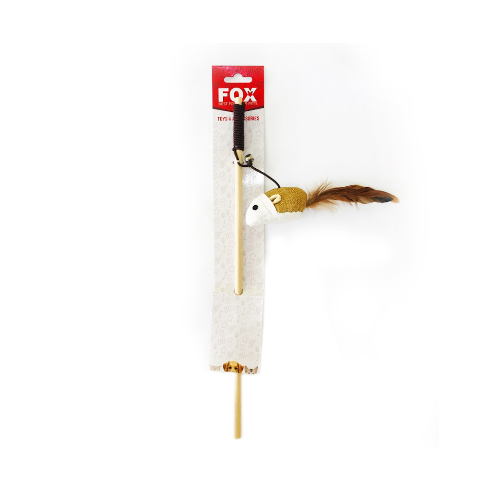 Іграшка для котів "FOX" Вудка-дражнилка ECO "Миша з білою мордочкою та пухом" (6912102124697)