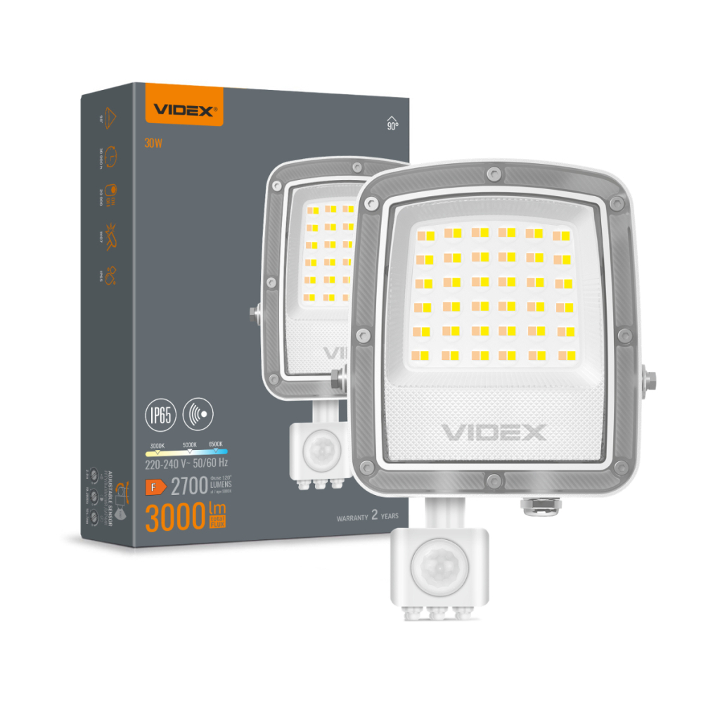 Прожектор Videx F5 30W 3000-5000-6500K з датчиком руху 230V White (VL-F5-030CW-S) Прожектор Videx F5 30W 3000-5000-6500K з датчиком руху 230V White (VL-F5-030CW-S)