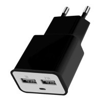 Зарядний пристрій Florence 2*USB, 2.0A black (FW-2U020B)