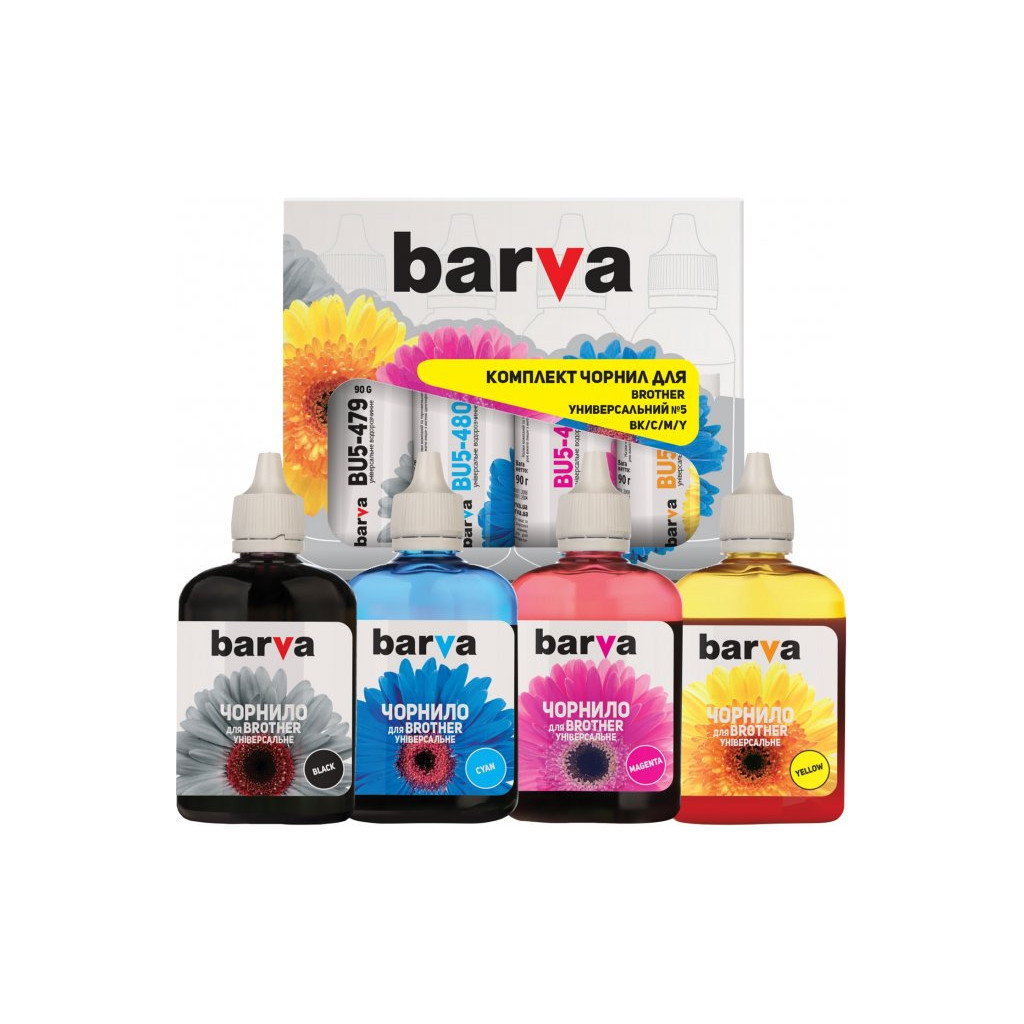Чорнило Barva Brother 5 4х90 г BK/C/M/Y (BU5-090-MP) Чорнило Barva Brother 5 4х90 г BK/C/M/Y (BU5-090-MP)