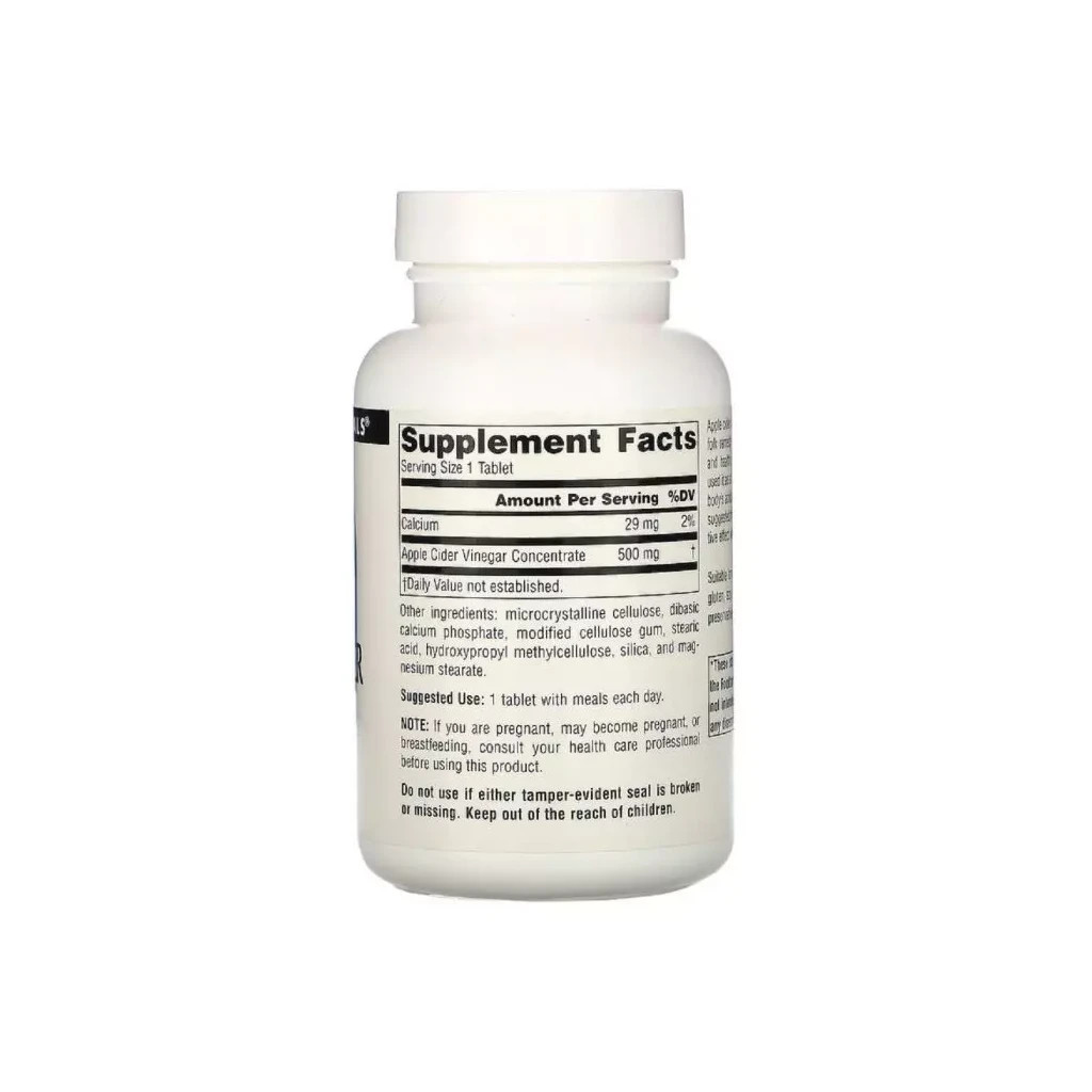 Трави Source Naturals Яблучний Оцет, 500мг, Apple Cider Vinegar, 90 таблеток (SN1355)