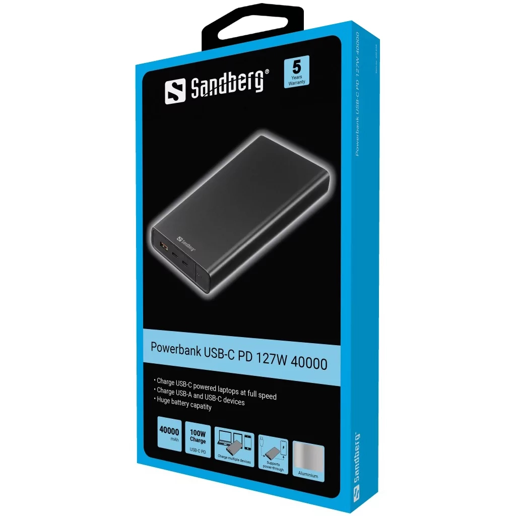 Повербанк Sandberg 40000mAh, PD/100W+27W, QC/3.0, power-through (420-63)