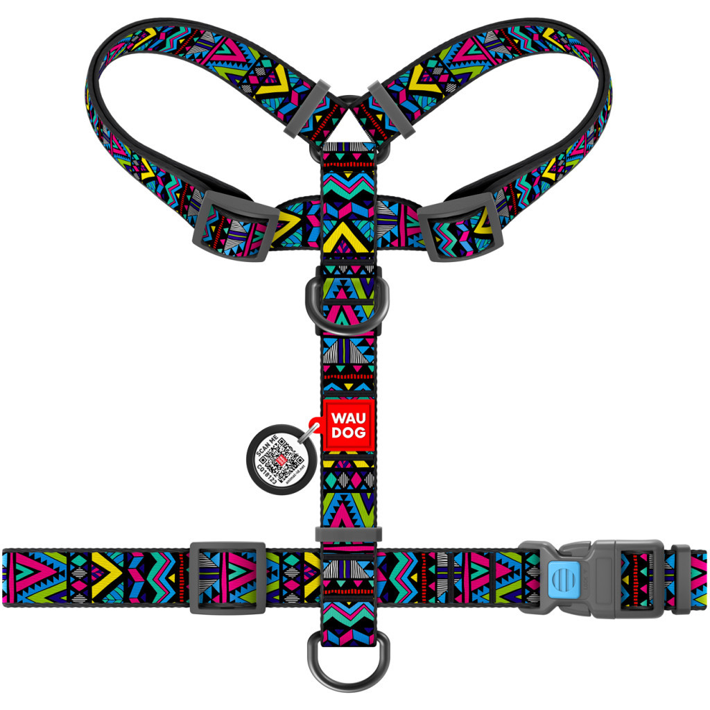 Шлея для собак WAUDOG Nylon з QR паспортом анатомічна H-подібна "Інді" L (5503)