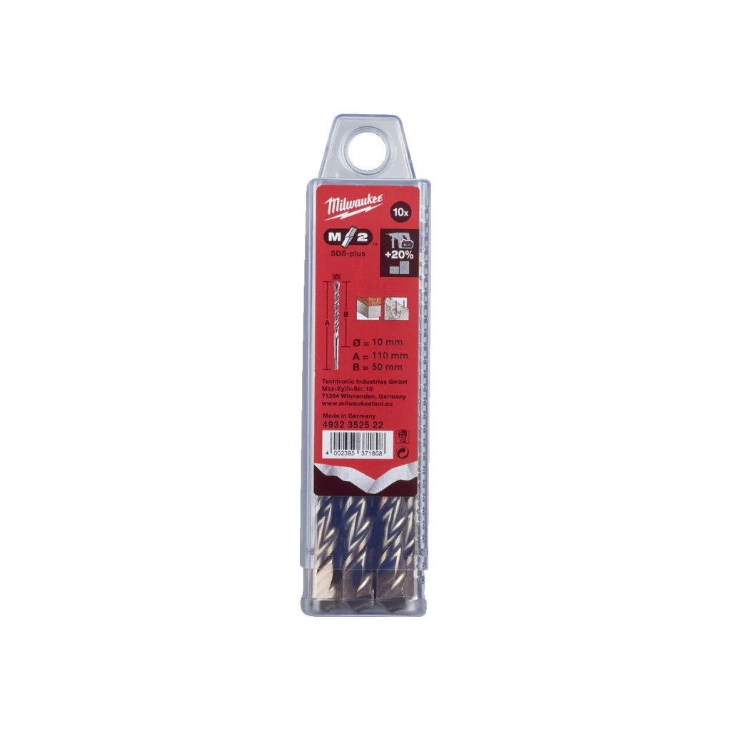 Бур Milwaukee SDS-PLUS M2, 10,0х110х50мм, 10шт (4932352522)