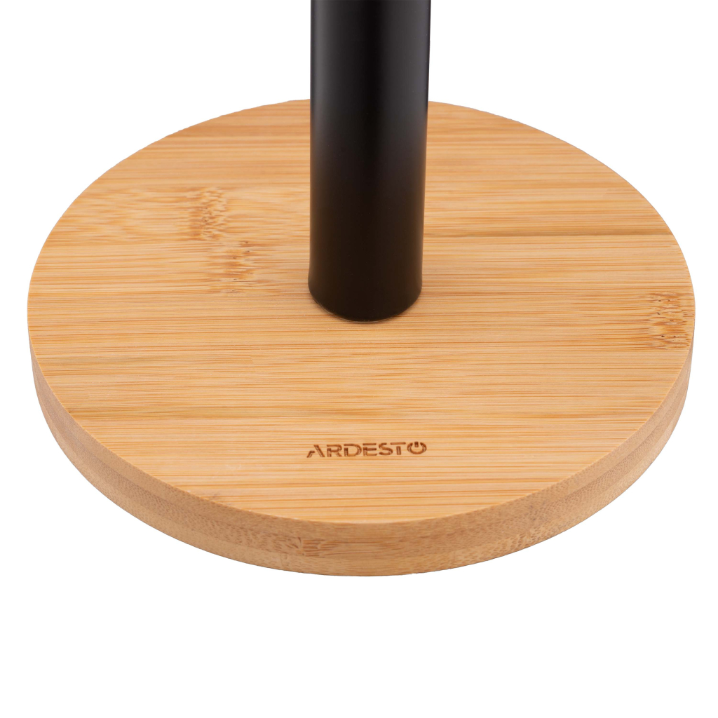 Тримач паперових рушників Ardesto Midori 15х34см, метал, бамбук, чорний (AR0913BB)
