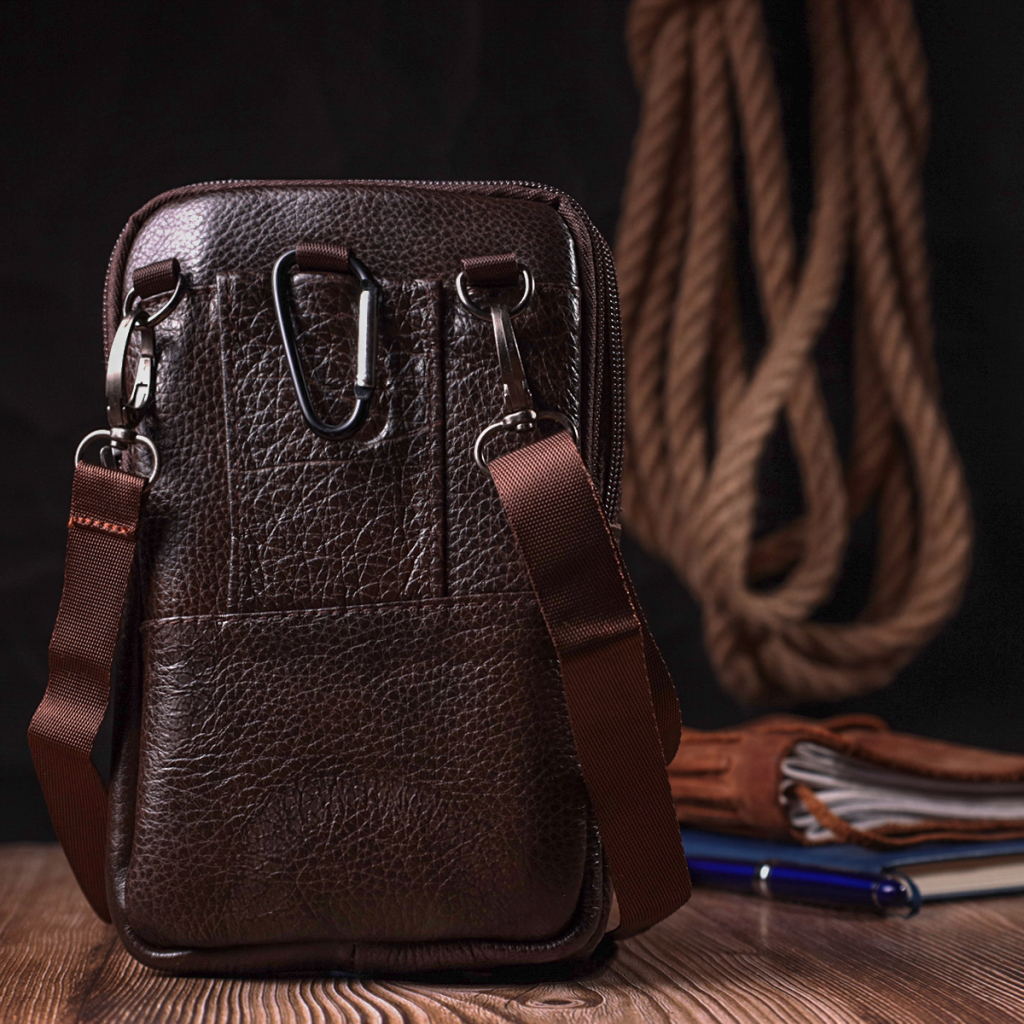 Сумка Vintage Чоловіча на пояс з натуральної шкіри Коричнева (22141)