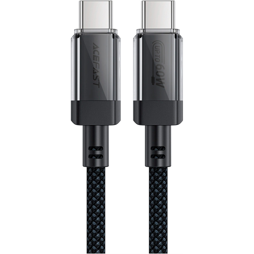 Дата кабель USB-C to USB-C 1.2m 60W stainless steel C12-03 Black Acefast (6974316283317)