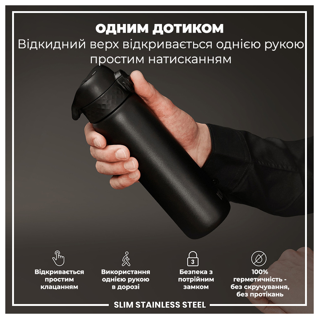 Пляшка для води ION8 OneTouch Stainless Steel 600 мл Black (I8SS600BLK)