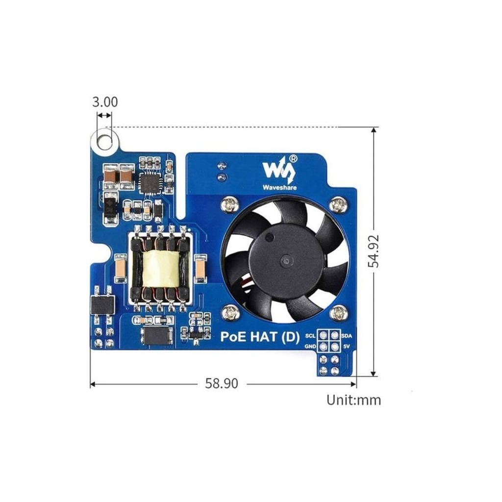 Плата розширення для Мікро ПК Waveshare Плата розширення PoE HAT для Raspberry Pi 4 (WAV-19532)