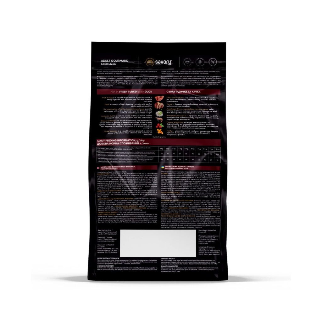 Сухий корм для кішок Savory Adult Cat Steril Fresh Turkey and Duck 2 кг (4820232631591)
