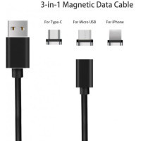 Дата кабель USB 2.0 AM to Lightning + Micro 5P + Type-C 1.0m Magneto lea XoKo (SC-360MGNT-BK)