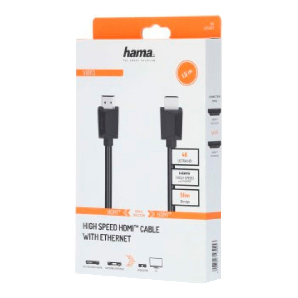 Кабель мультимедійний HDMI M to HDMI M 1.5m V1.4 Ethernet 4K black Hama (00205005)