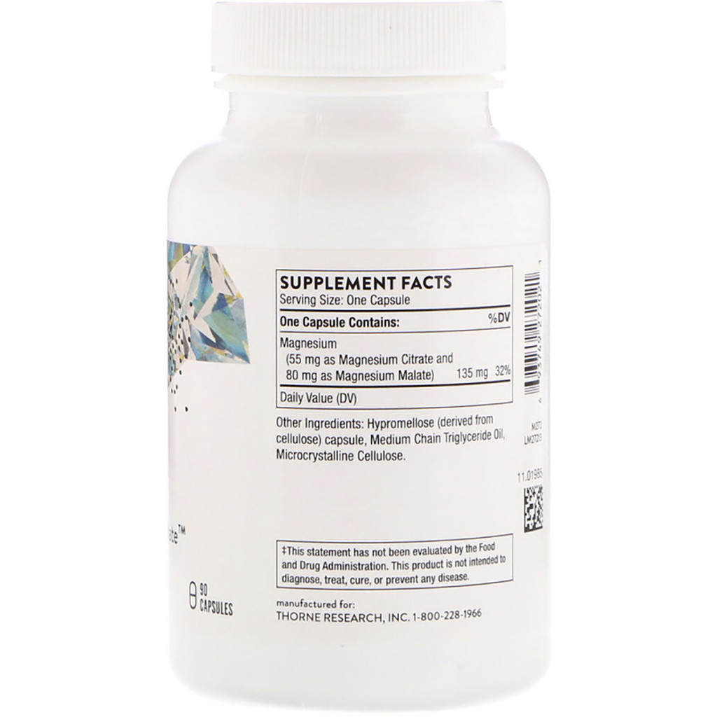 Мінерали Thorne Research Магній (Цитрат \ Малат), Magnesium Citramate, 90 капсул (THR-27202)