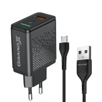 Зарядний пристрій Grand-X Fast Charge 3-в-1 QC3.0, FCP, AFC, 18W + cable microUSB (CH-650M)