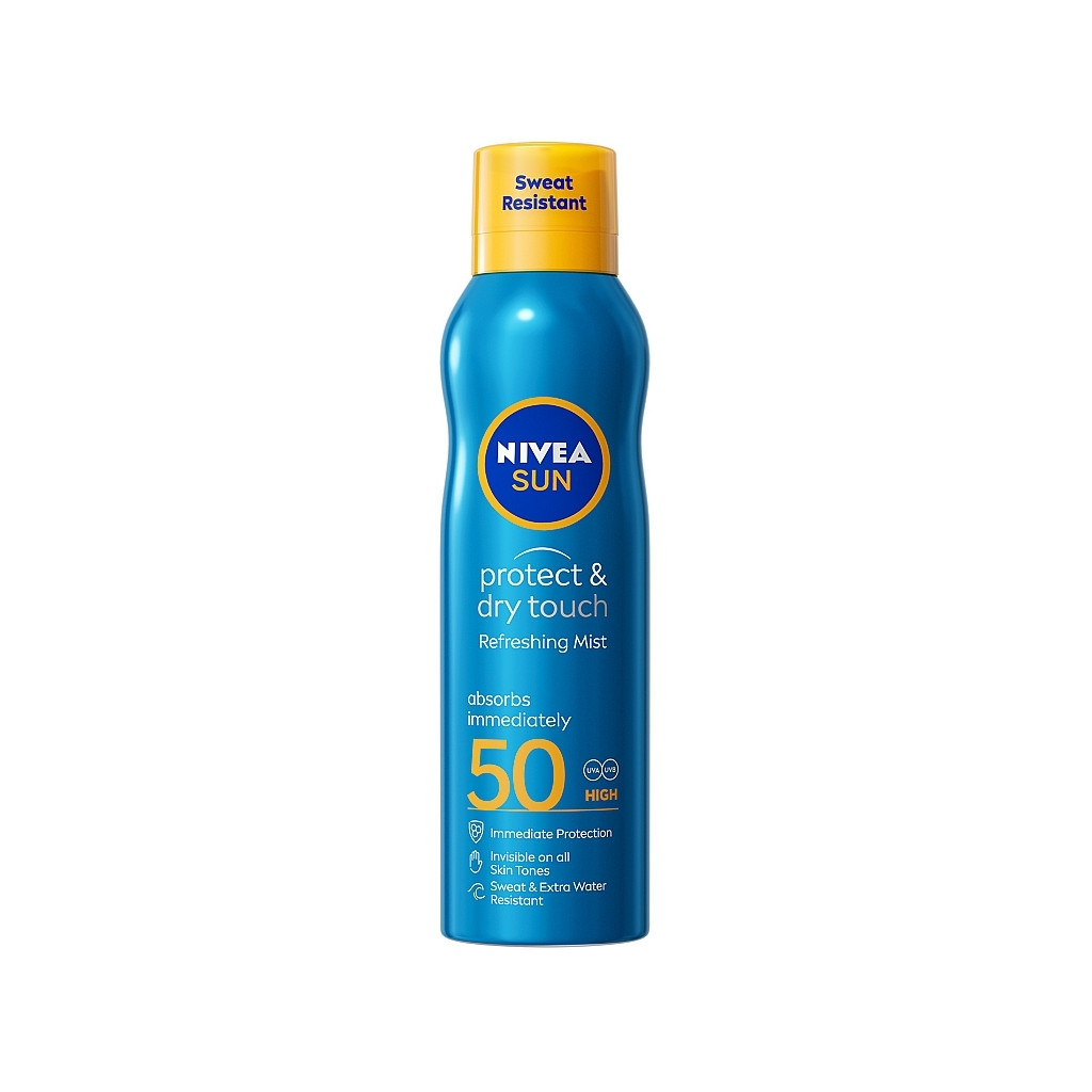 Засіб від засмаги Nivea Sun Сонцезахисний освіжаючий міст Захист та сухий дотик SPF 50 200 мл (4005900699534/4005900695871)