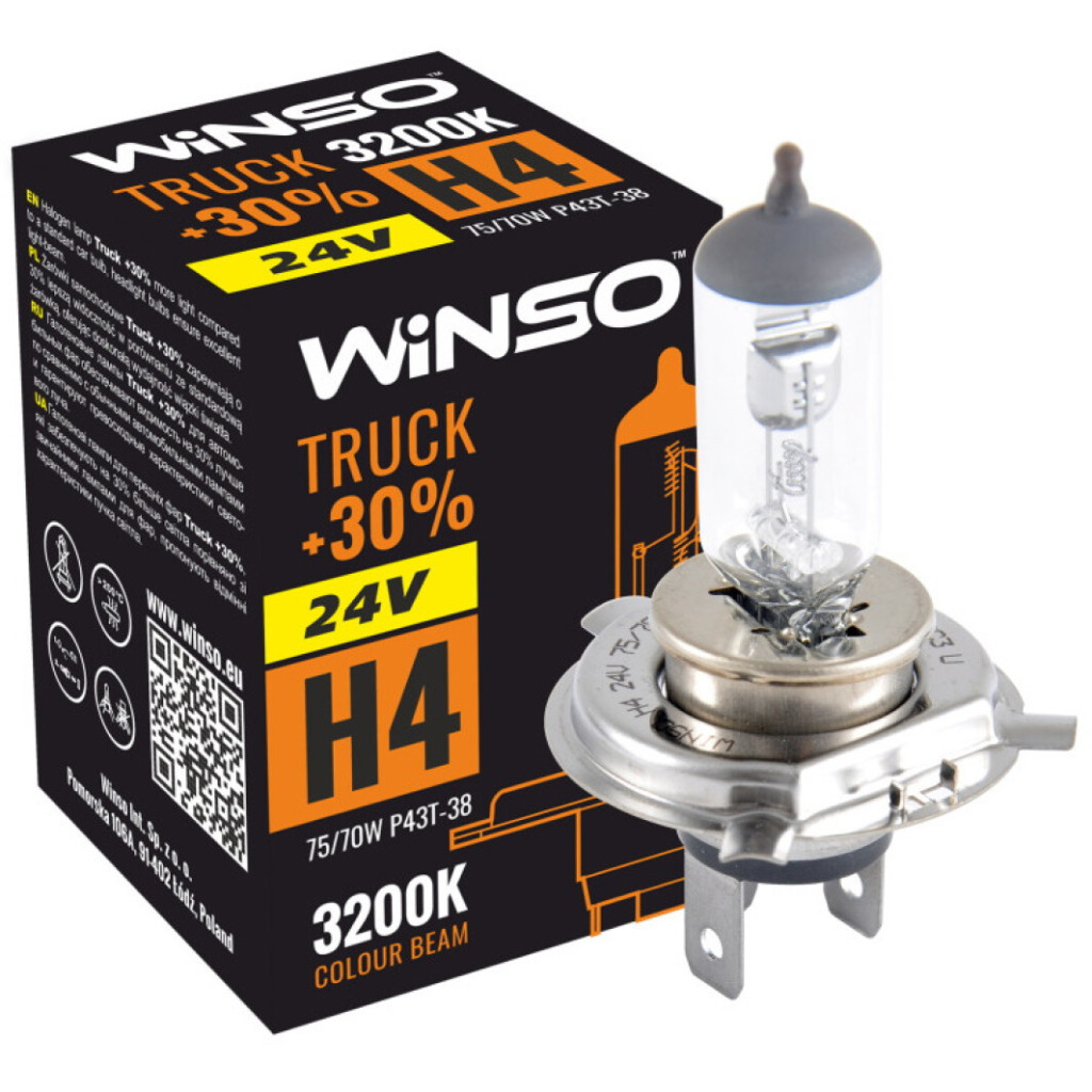 Автолампа WINSO H4 TRUCK +30 75/70W (724400) Автолампа WINSO H4 TRUCK +30 75/70W (724400)