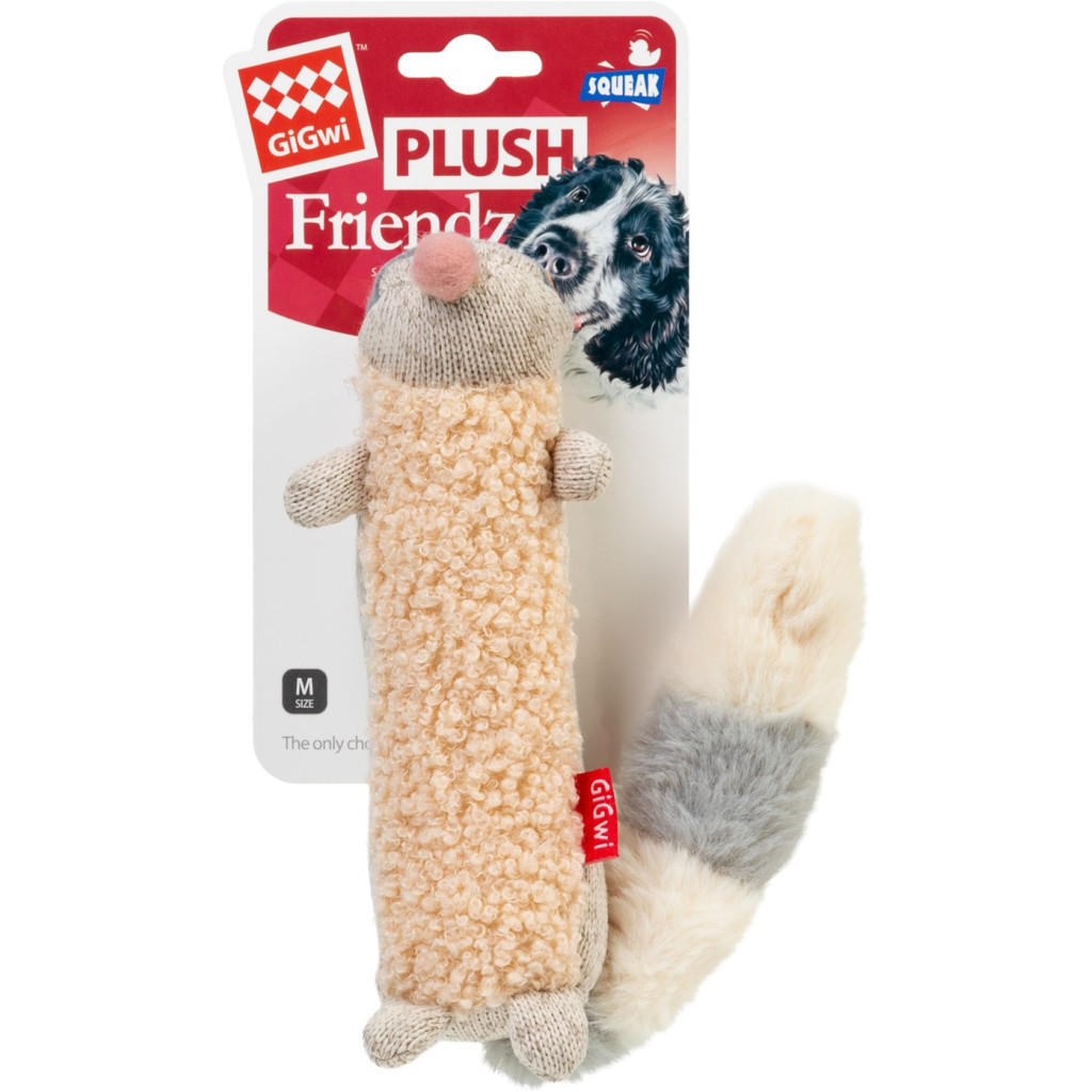 Іграшка для собак GiGwi Plush Єнот з пискавкою 17 см (75310)