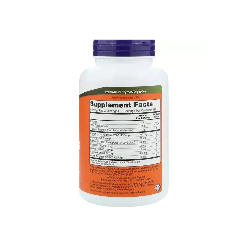 Трави Now Foods Травні Ферменти Папаї, Papaya Enzymes, 360 льодяників (NOW-02972)