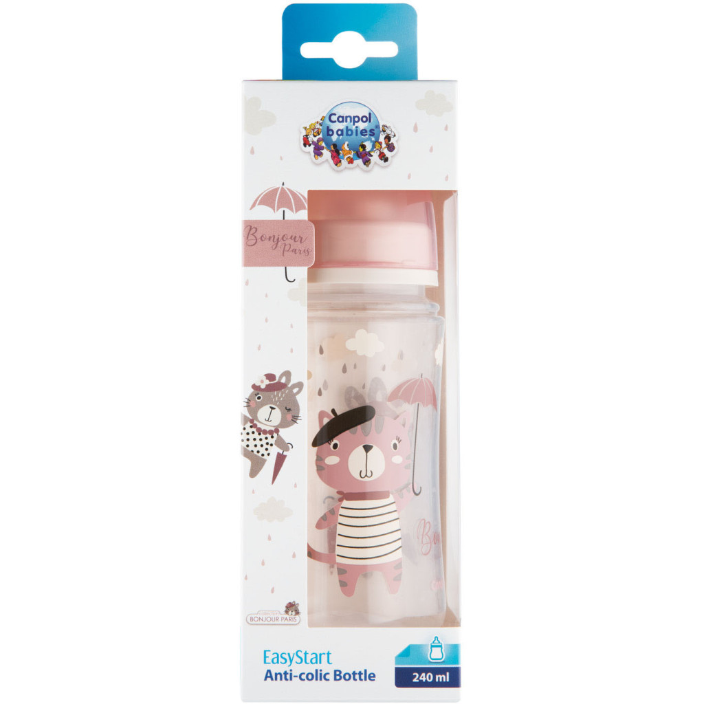 Пляшечка для годування Canpol babies Bonjour Paris з широким отвором 240 мл Рожева (35/232_pin)