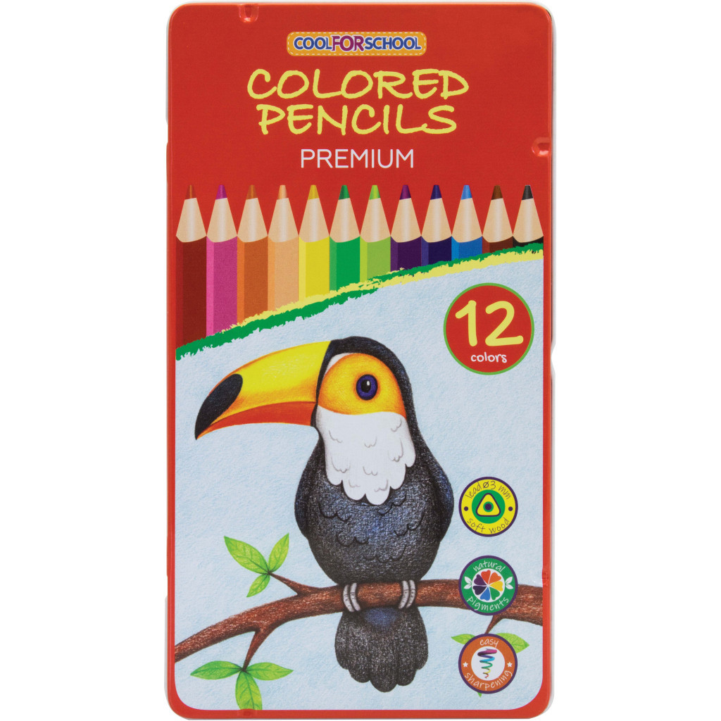 Олівці кольорові Cool For School Premium тригранні, 12 кольорів (CF15178)