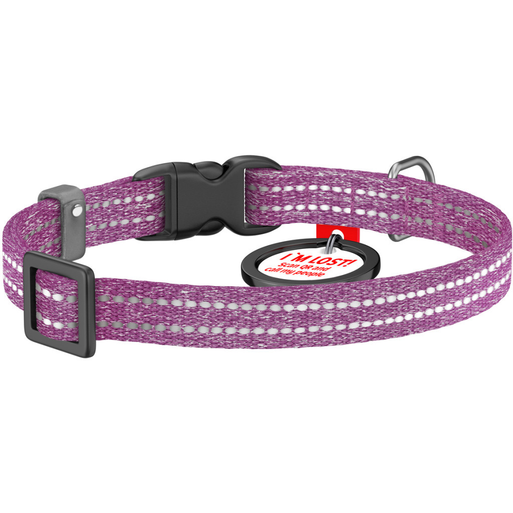 Нашийник для тварин WAUDOG Re-cotton з QR паспортом для котів та дрібних порід собак XS фіолетовий (16409)