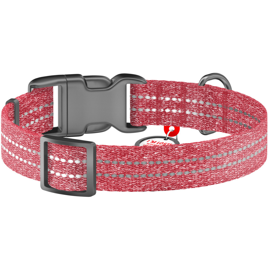 Нашийник для тварин WAUDOG Re-cotton з QR паспортом світловідбивний Ш 20 мм Д 28-40 см червоний (02883)