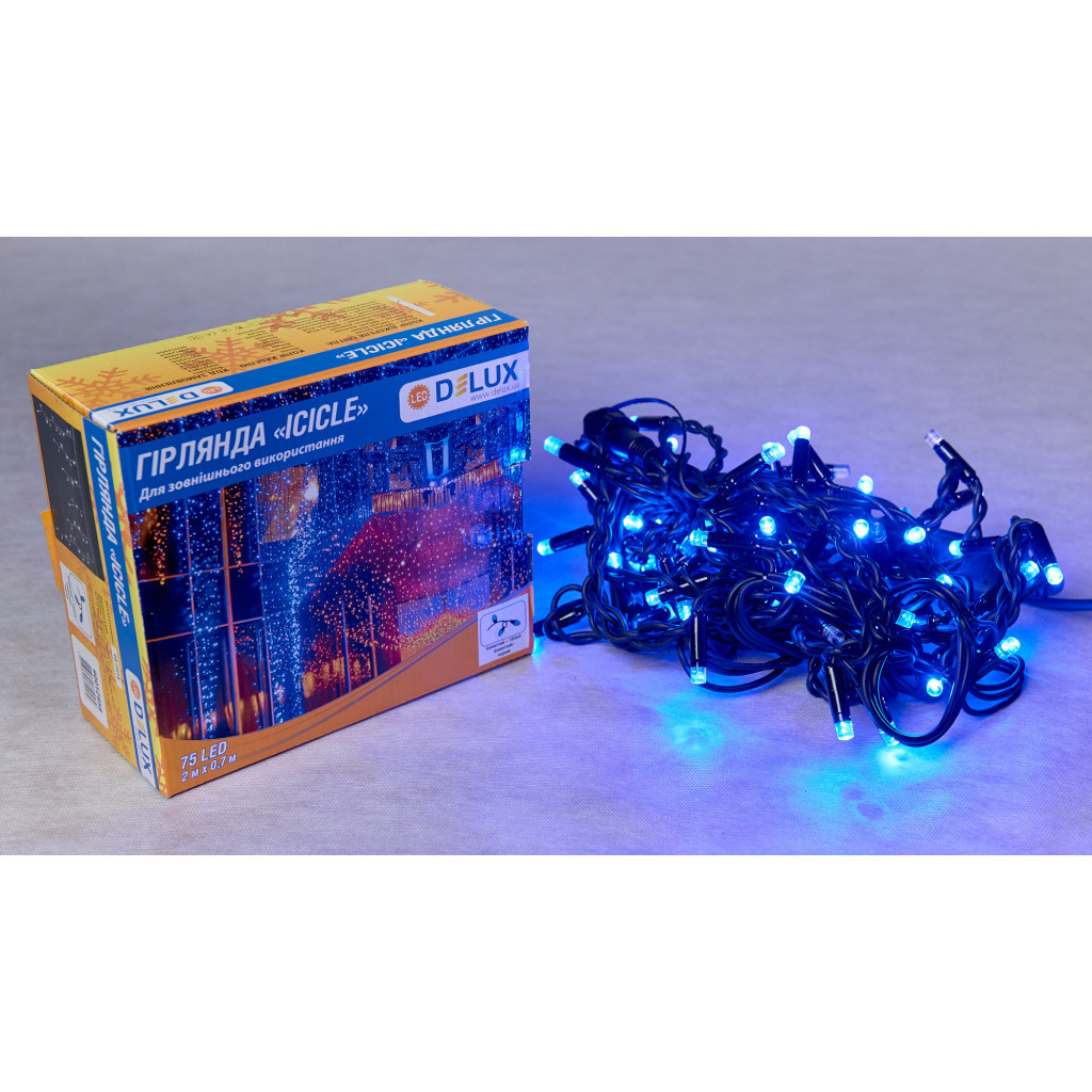 Гірлянда Delux ICICLE 75 LED 2 x 0.7 м IP44 EN Синій/черный (90016593)