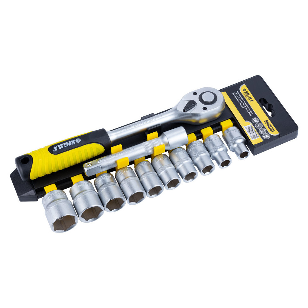 Набір торцевих головок Sigma 1/2" з набором насадок та подовжувачем 12шт CrV mid (6003701) Набір торцевих головок Sigma 1/2" з набором насадок та подовжувачем 12шт CrV mid (6003701)