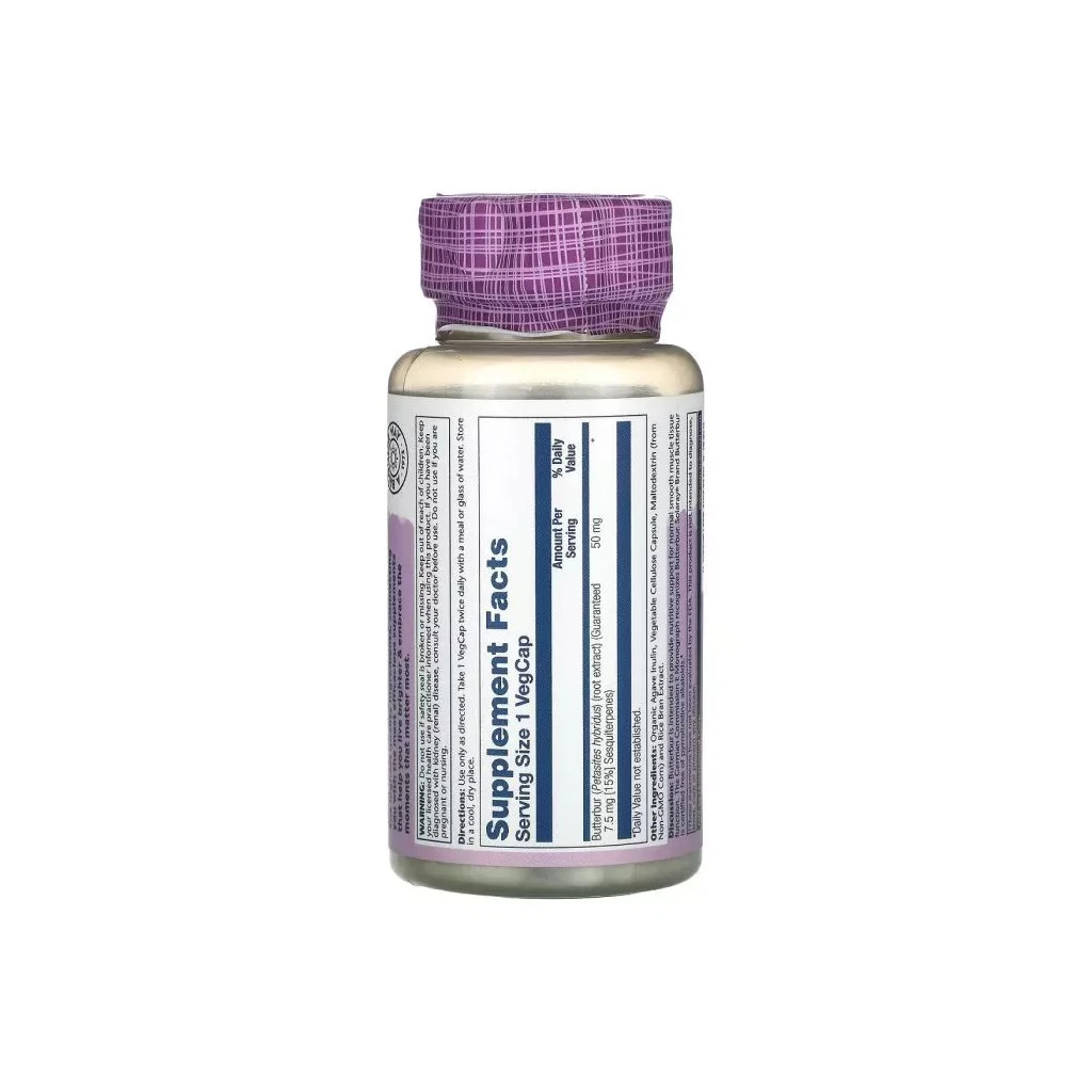 Трави Solaray Екстракт кореня білокопитника, 50 мг, Butterbur, 60 вегетаріан. (SOR-11664) Трави Solaray Екстракт кореня білокопитника, 50 мг, Butterbur, 60 вегетаріан. (SOR-11664)