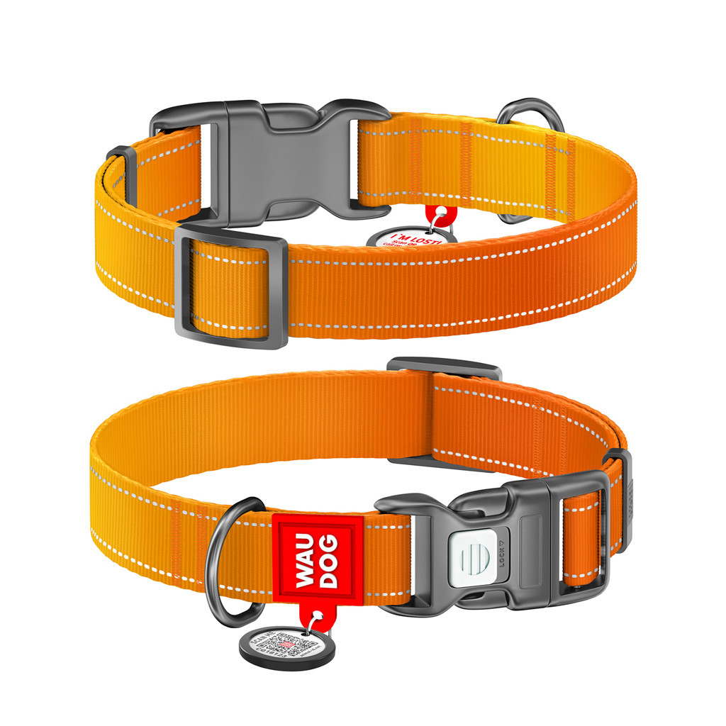 Нашийник для тварин WAUDOG Nylon Mono з QR паспортом, пластиковий фастекс L помаранчевий (52154)