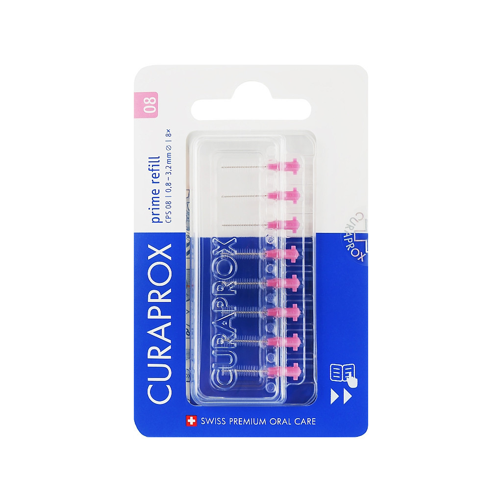 Щітки для міжзубних проміжків Curaprox Prime Refill CPS 08 D 0.8 - 3.2 мм Без тримача 8 шт. (7612412426533)