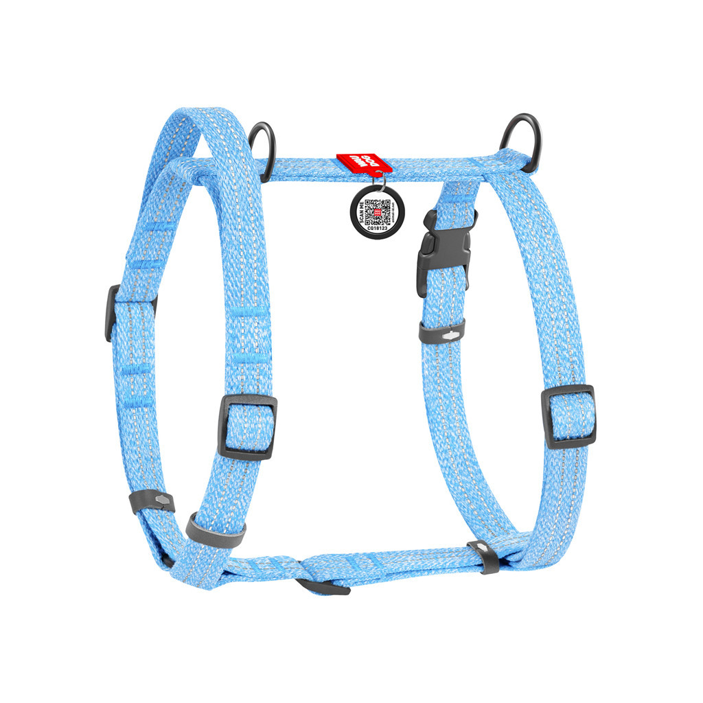 Шлея для собак WAUDOG Н-подібна Re-cotton з QR паспортом, світловідбивна S блакитна (25912)