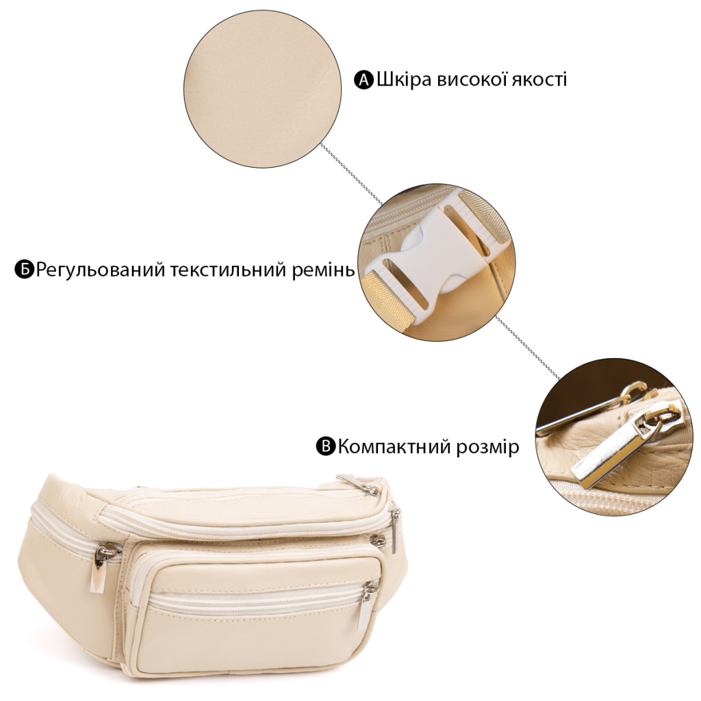 Сумка Vintage Бананка поясна унісекс Біла (20440)