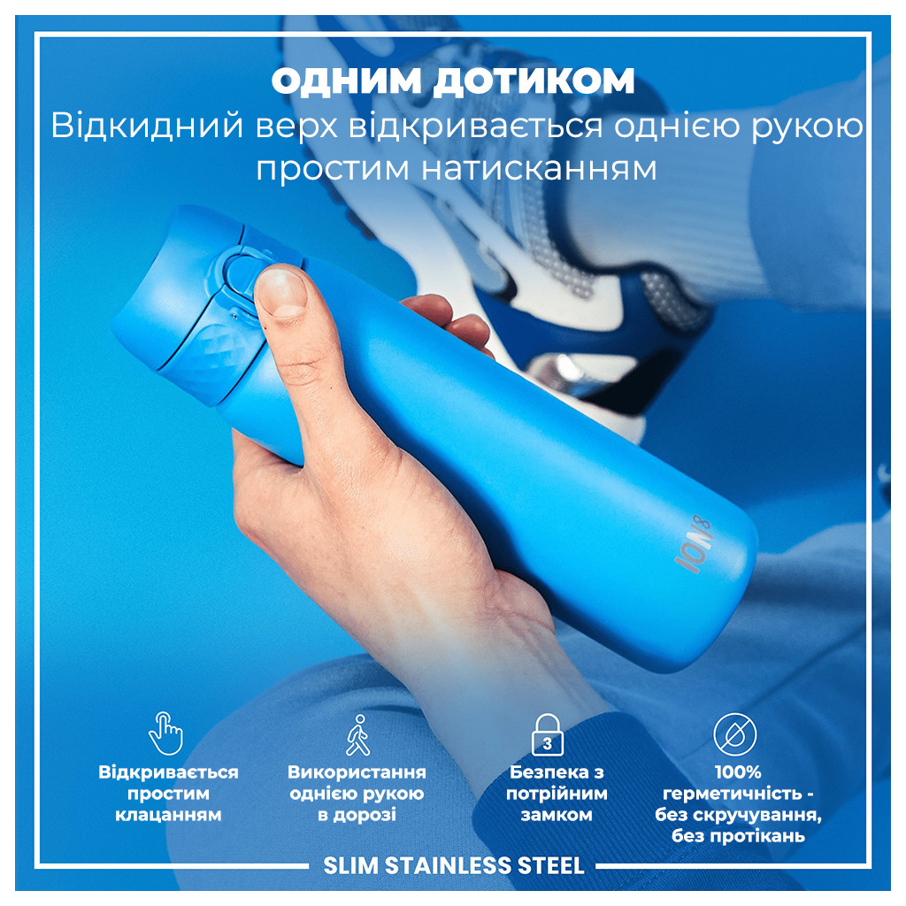 Пляшка для води ION8 OneTouch Stainless Steel 600 мл Blue (I8SS600BLU)