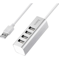 Концентратор HOCO USB 2.0 to 4xUSB Line machine HB1 Silver (6957531038146)