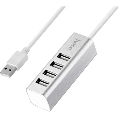 Концентратор HOCO USB 2.0 to 4xUSB Line machine HB1 Silver (6957531038146)