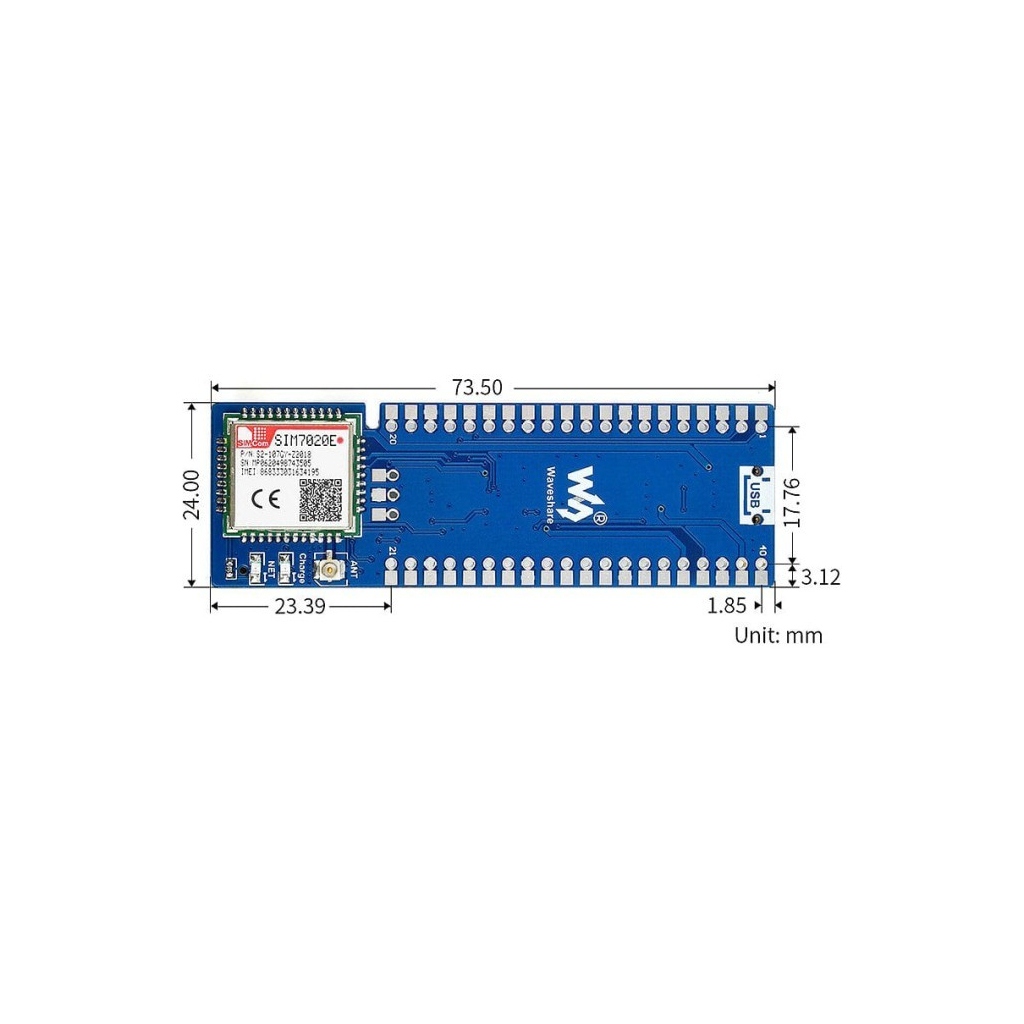 Плата розширення для Мікро ПК Waveshare Плата розширення Raspberry Pi Pico SIM7020E NB-IoT (WAV-19622)