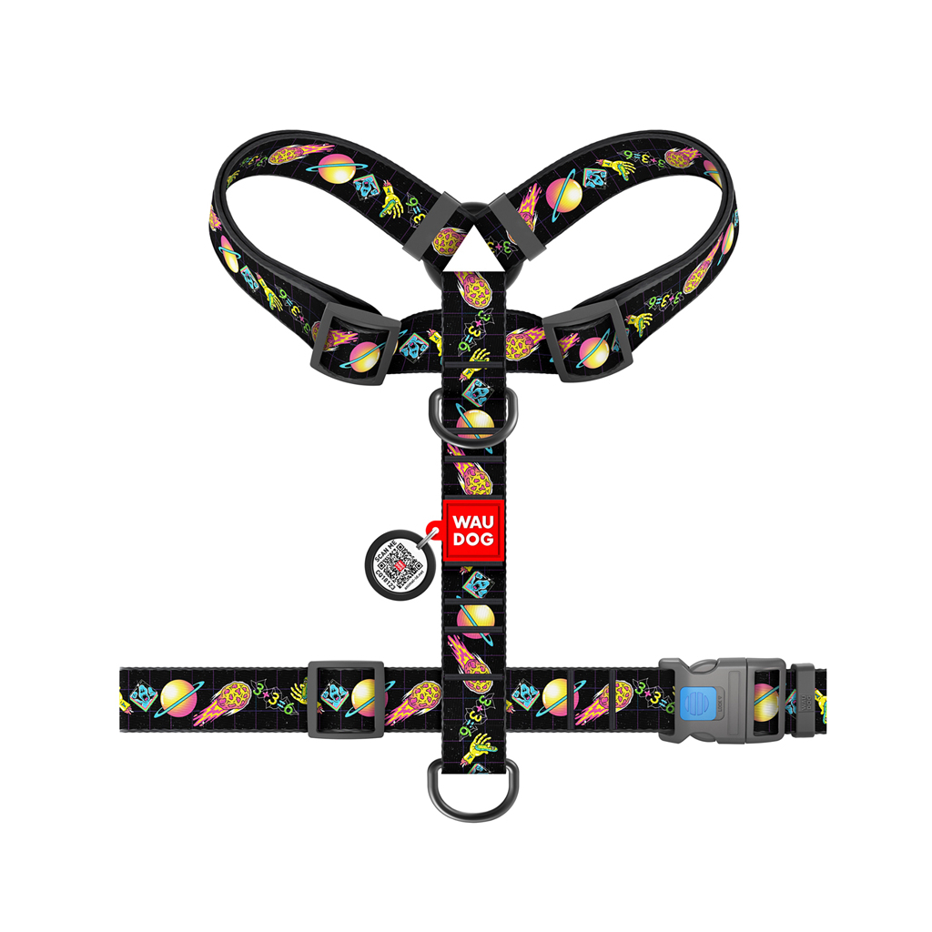 Шлея для собак WAUDOG Nylon анатомічна H-подібна з QR-паспортом "Рік і Морті 3" пластиковий фастекс, XL (323-0282)