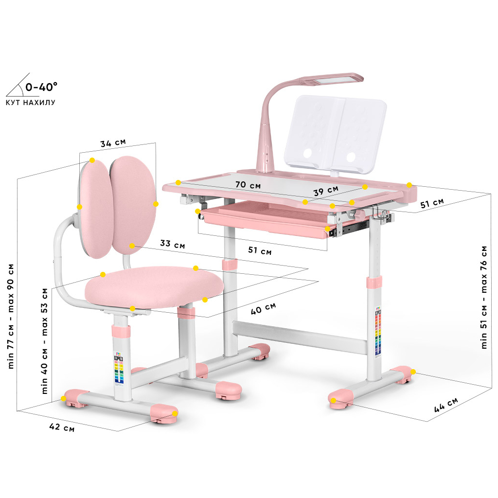 Парта зі стільцем Evo-kids (стол+стул+полка+лампа) Pink (BD-20 PN) Парта зі стільцем Evo-kids (стол+стул+полка+лампа) Pink (BD-20 PN)