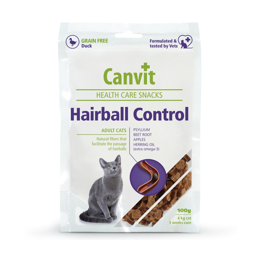 Ласощі для котів Canvit Hairball Control для виведення грудок шерсті з качкою 100 г (8595602514083)