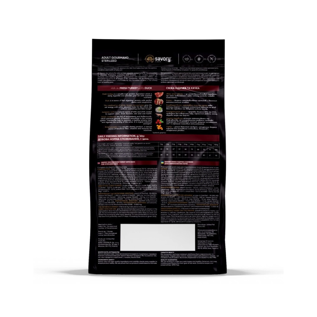 Сухий корм для кішок Savory Adult Cat Steril Fresh Turkey and Duck 400 г (4820232631584)