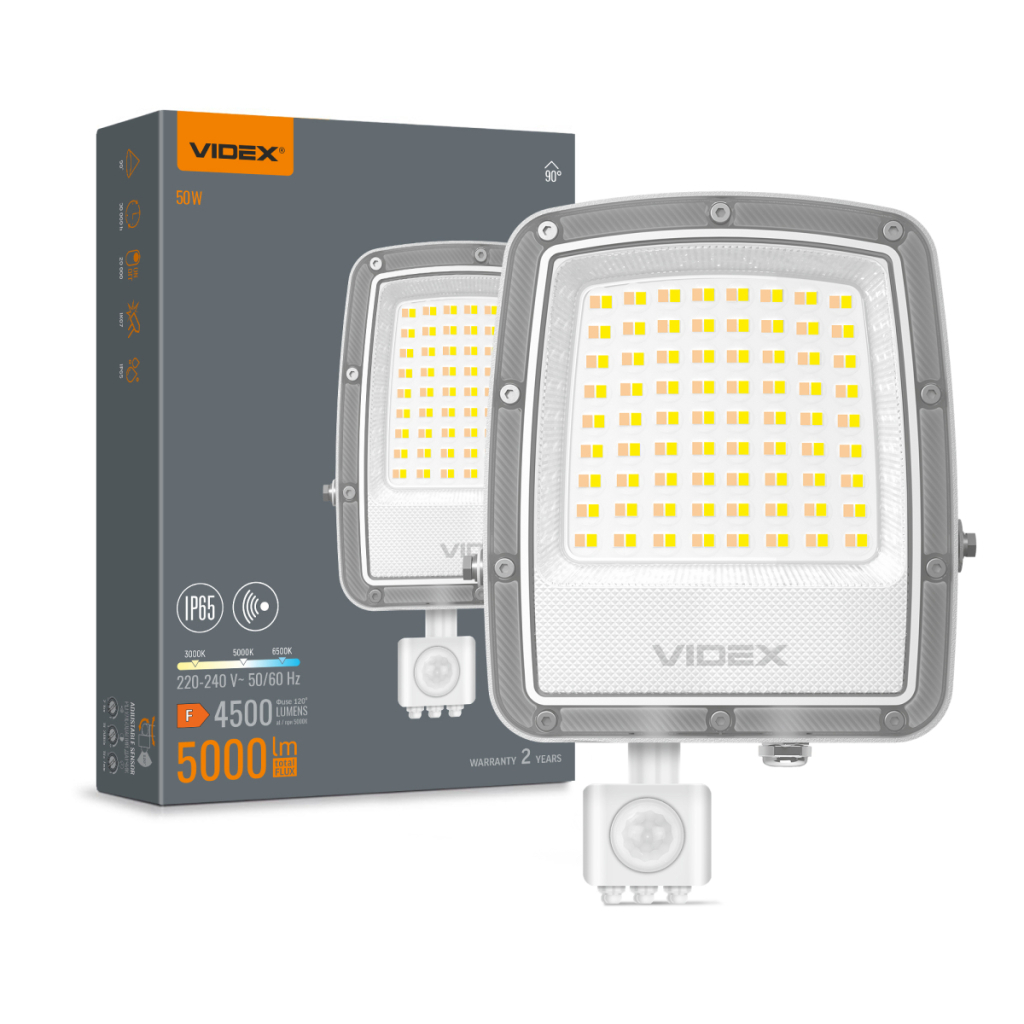 Прожектор Videx F5 50W 3000-5000-6500K з датчиком руху 230V White (VL-F5-050CW-S) Прожектор Videx F5 50W 3000-5000-6500K з датчиком руху 230V White (VL-F5-050CW-S)
