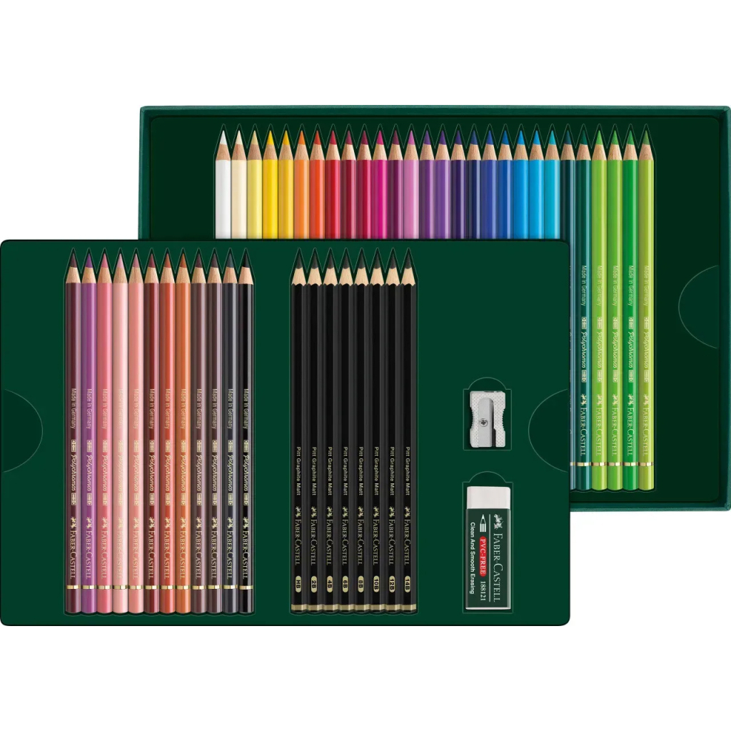 Олівці кольорові Faber-Castell POLYCHROMOS 40 кольорів з аксесуарами, 210054 (32670) Олівці кольорові Faber-Castell POLYCHROMOS 40 кольорів з аксесуарами, 210054 (32670)