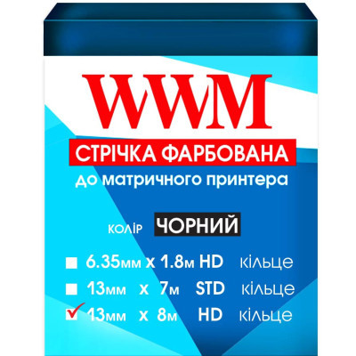 Ribbon for printers 13mm x 8m HD k. Black WWM (R13.8H)
