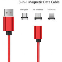 Дата кабель USB 2.0 AM to Lightning + Micro 5P + Type-C 1.0m Magneto lea XoKo (SC-360MGNT-RD)